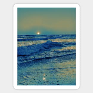 Photo of sunset on the ocean with waves and beach Sticker